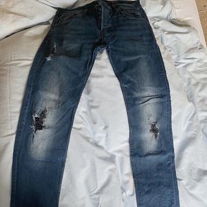 H&M Men: Dark Blue Slim/ Distressed Jeans
